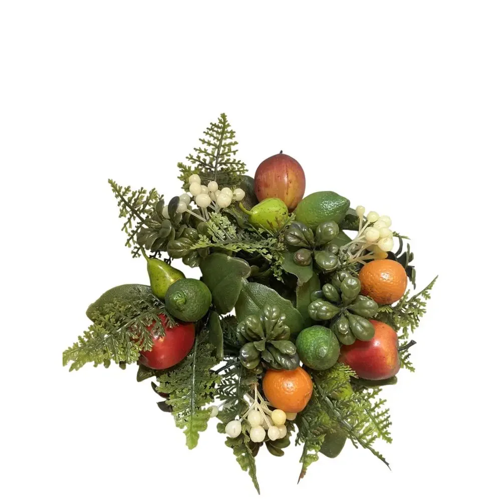 Vintage 60s Plastic Christmas Pillar Candle Ring Fruit Foliage 8